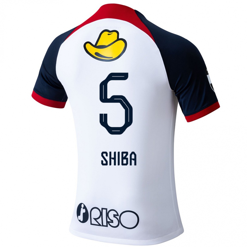 Kids Football Rikuto Shiba #5 White Blue Red Away Jersey 2024/25 T-Shirt Uk