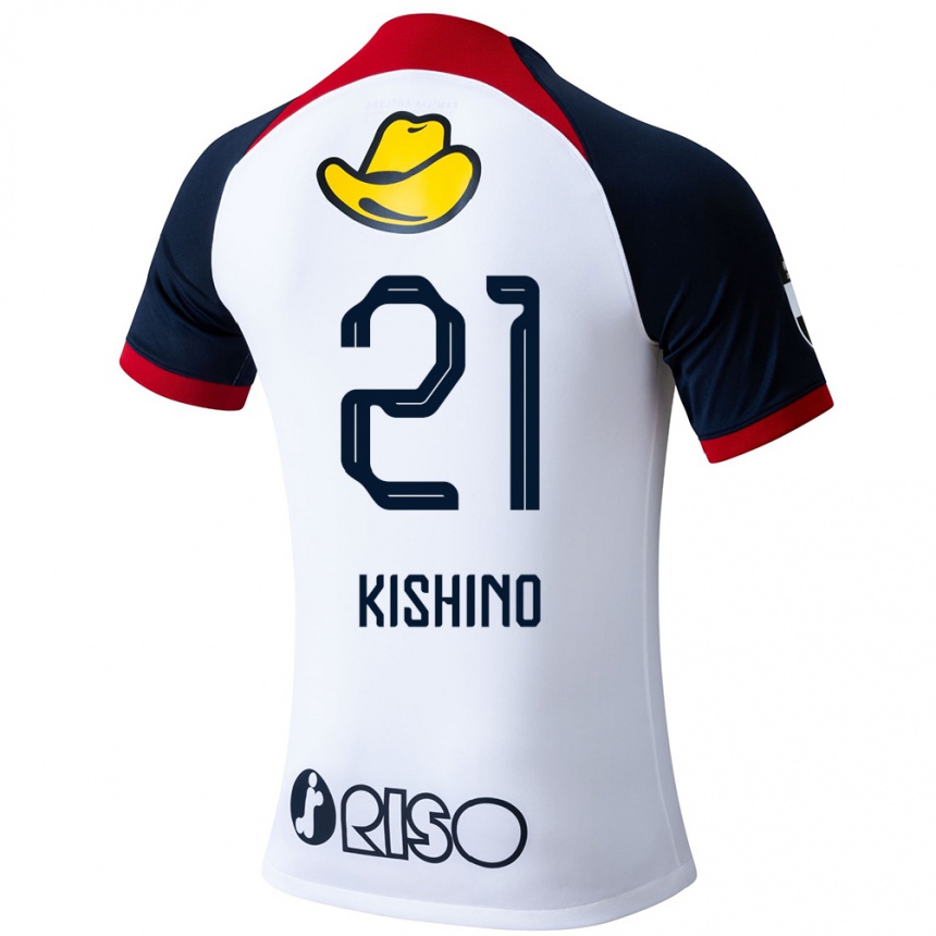 Kids Football Eita Kishino #21 White Blue Red Away Jersey 2024/25 T-Shirt Uk