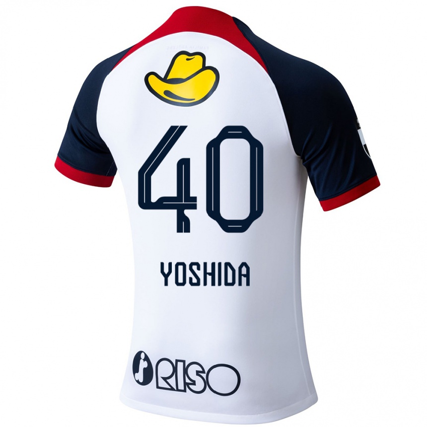 Kids Football Minato Yoshida #40 White Blue Red Away Jersey 2024/25 T-Shirt Uk