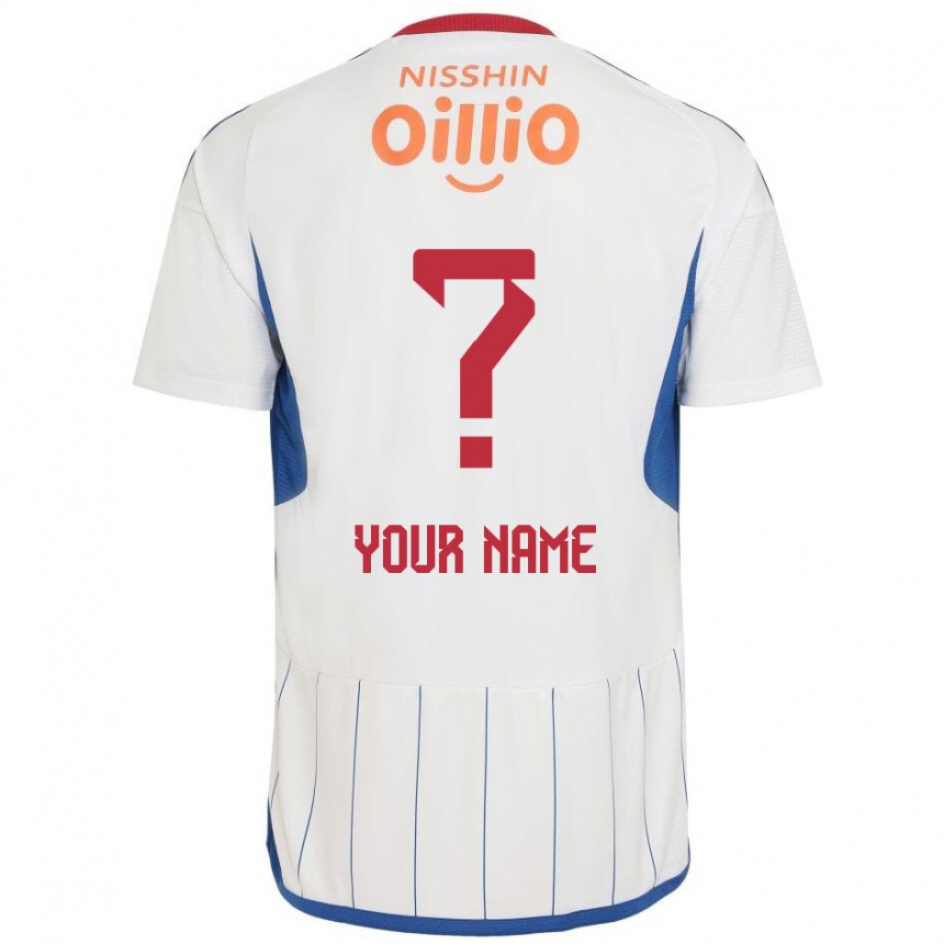 Kids Football Your Name #0 White Blue Red Away Jersey 2024/25 T-Shirt Uk