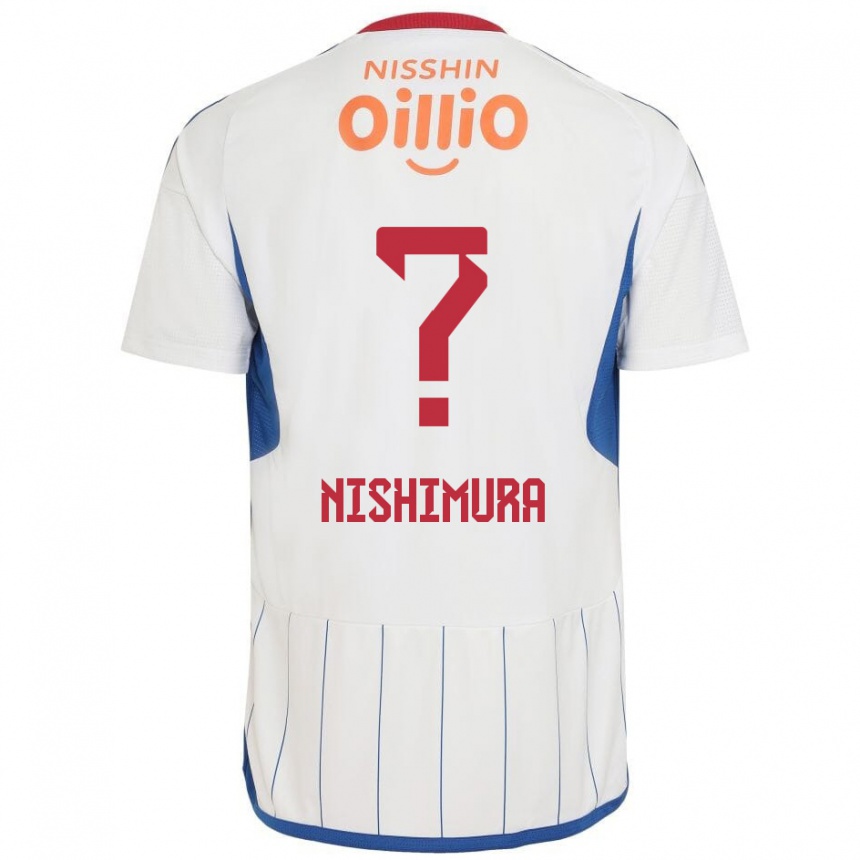 Kids Football Takuma Nishimura #0 White Blue Red Away Jersey 2024/25 T-Shirt Uk