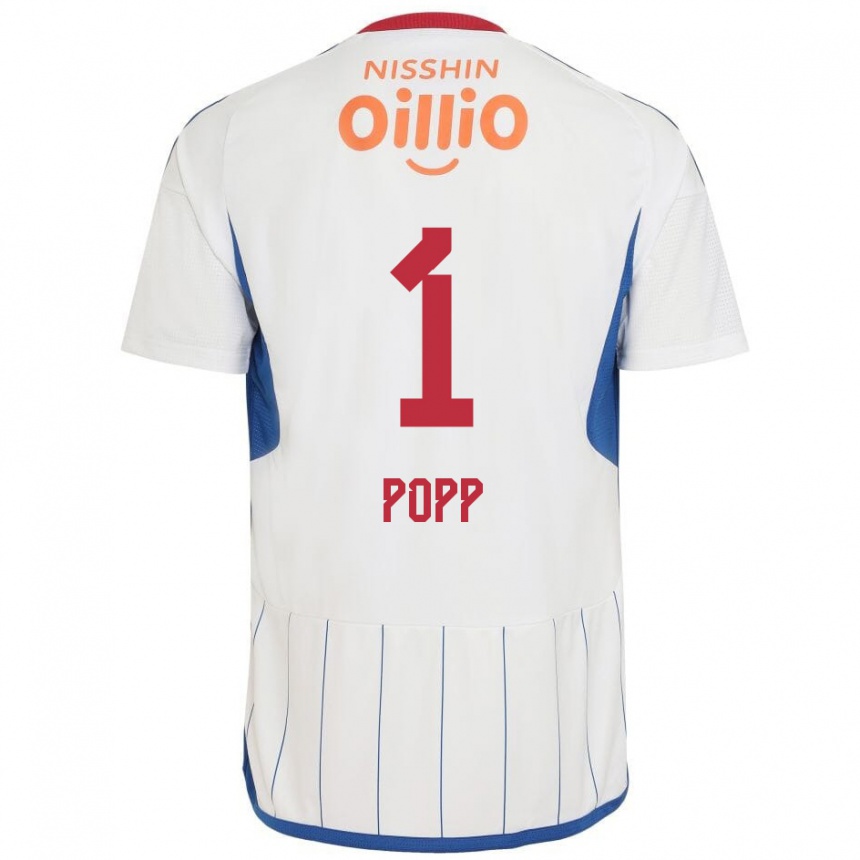 Kids Football William Popp #1 White Blue Red Away Jersey 2024/25 T-Shirt Uk