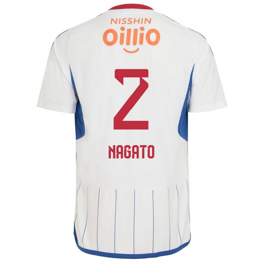 Kids Football Katsuya Nagato #2 White Blue Red Away Jersey 2024/25 T-Shirt Uk