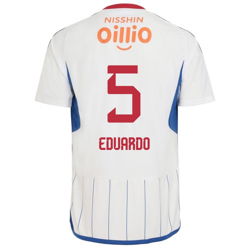 Kids Football Eduardo #5 White Blue Red Away Jersey 2024/25 T-Shirt Uk