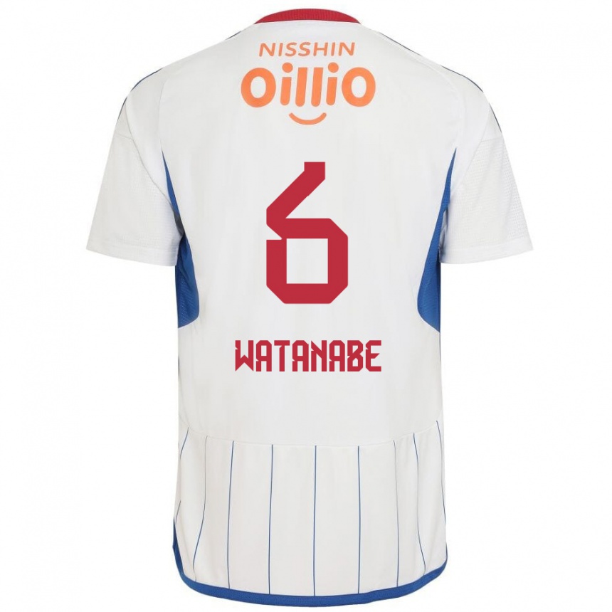 Kids Football Kota Watanabe #6 White Blue Red Away Jersey 2024/25 T-Shirt Uk