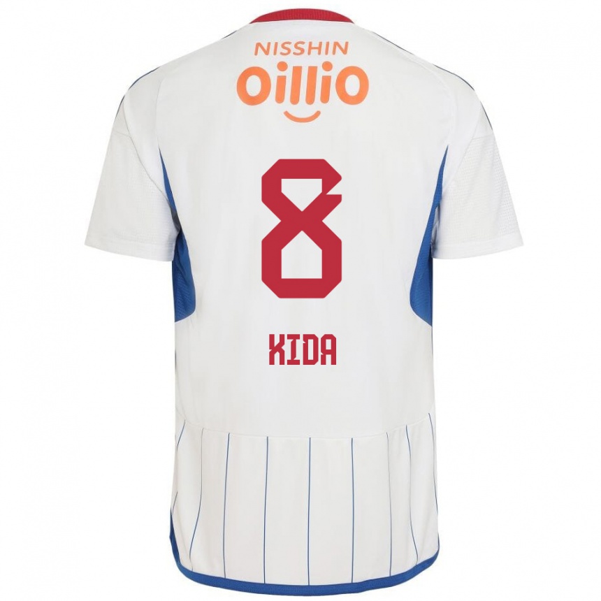 Kids Football Takuya Kida #8 White Blue Red Away Jersey 2024/25 T-Shirt Uk