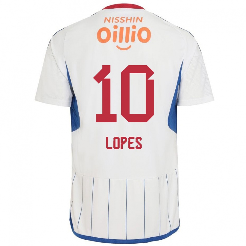 Kids Football Anderson Lopes #10 White Blue Red Away Jersey 2024/25 T-Shirt Uk