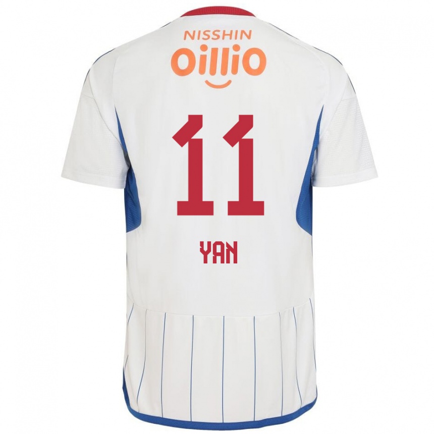 Kids Football Yan #11 White Blue Red Away Jersey 2024/25 T-Shirt Uk