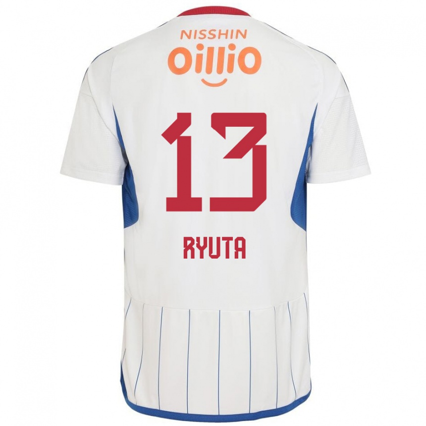 Kids Football Ryuta Koike #13 White Blue Red Away Jersey 2024/25 T-Shirt Uk