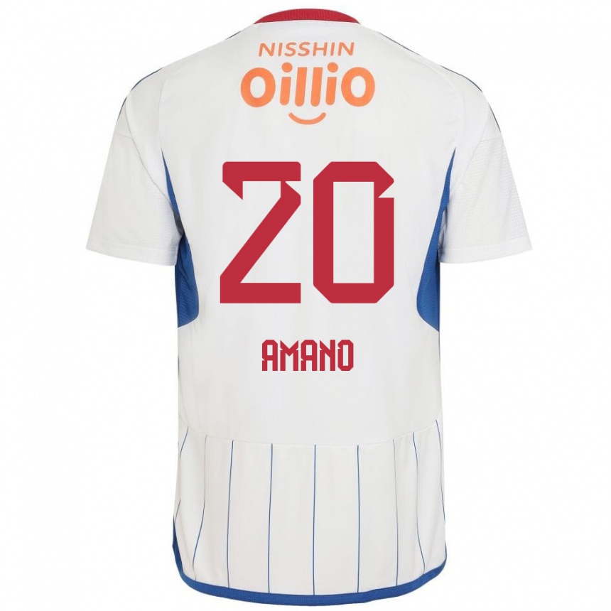 Kids Football Jun Amano #20 White Blue Red Away Jersey 2024/25 T-Shirt Uk