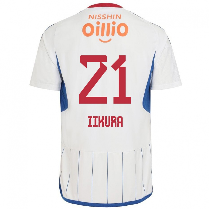 Kids Football Hiroki Iikura #21 White Blue Red Away Jersey 2024/25 T-Shirt Uk