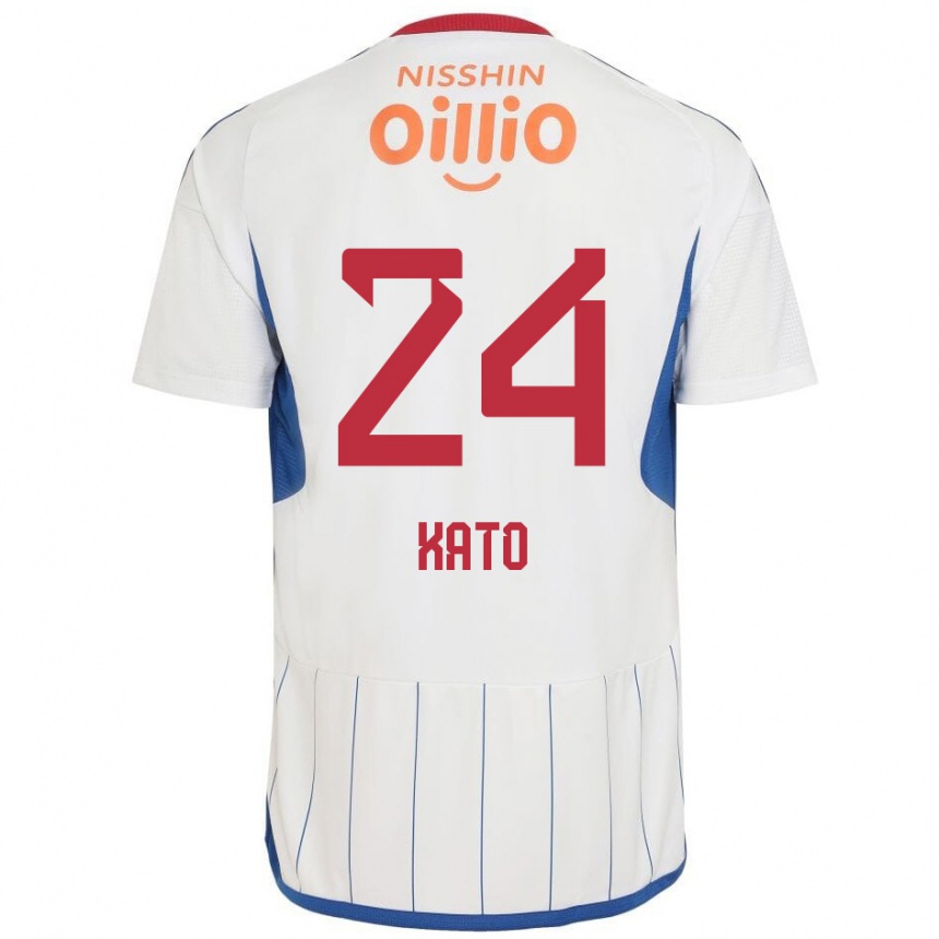 Kids Football Hijiri Kato #24 White Blue Red Away Jersey 2024/25 T-Shirt Uk