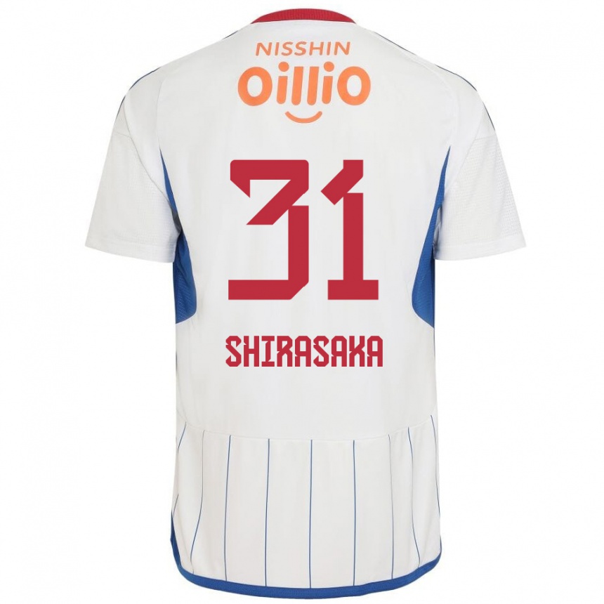 Kids Football Fuma Shirasaka #31 White Blue Red Away Jersey 2024/25 T-Shirt Uk