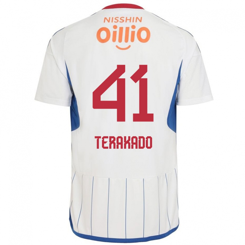 Kids Football Riku Terakado #41 White Blue Red Away Jersey 2024/25 T-Shirt Uk