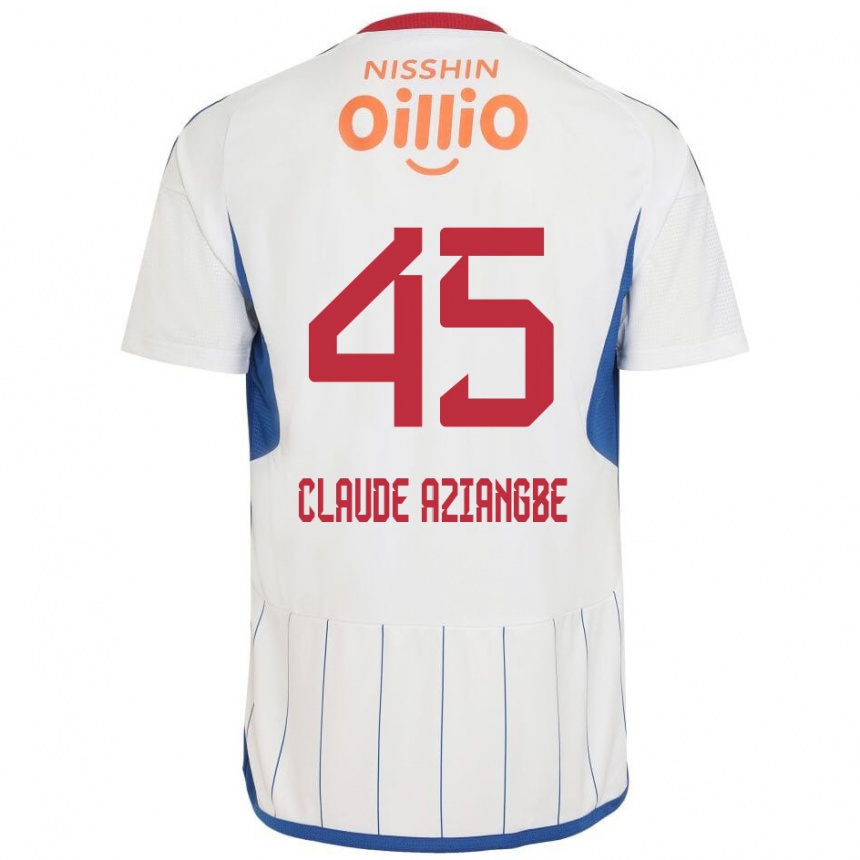 Kids Football Jean Claude Aziangbe #45 White Blue Red Away Jersey 2024/25 T-Shirt Uk