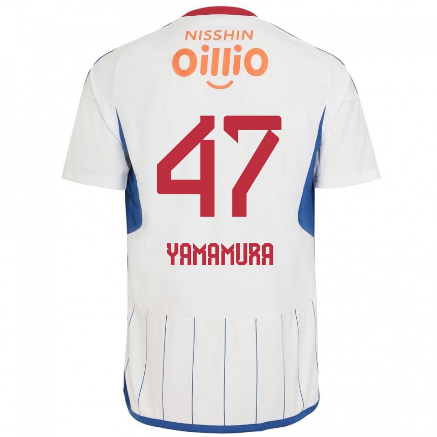 Kids Football Kazuya Yamamura #47 White Blue Red Away Jersey 2024/25 T-Shirt Uk