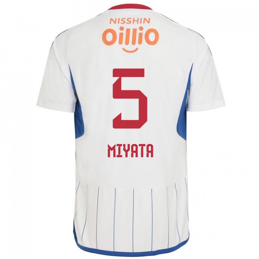 Kids Football Haru Miyata #5 White Blue Red Away Jersey 2024/25 T-Shirt Uk