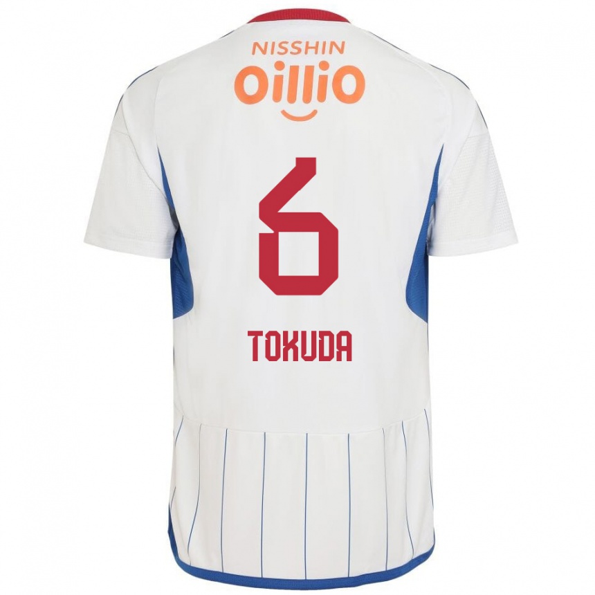 Kids Football Yuma Tokuda #6 White Blue Red Away Jersey 2024/25 T-Shirt Uk