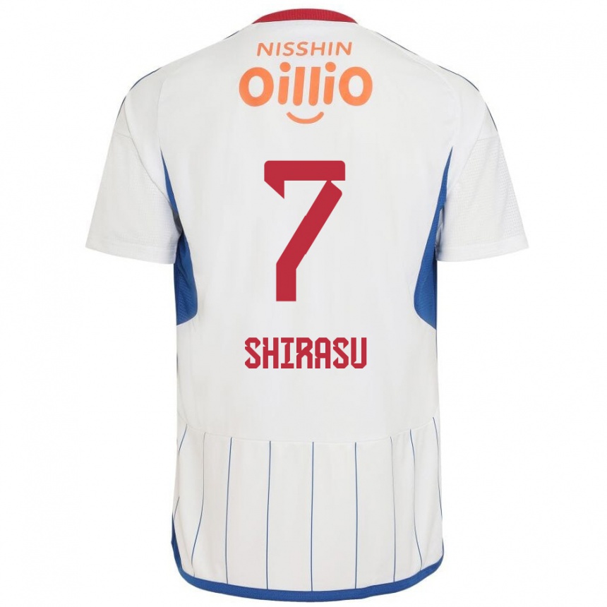 Kids Football Kento Shirasu #7 White Blue Red Away Jersey 2024/25 T-Shirt Uk