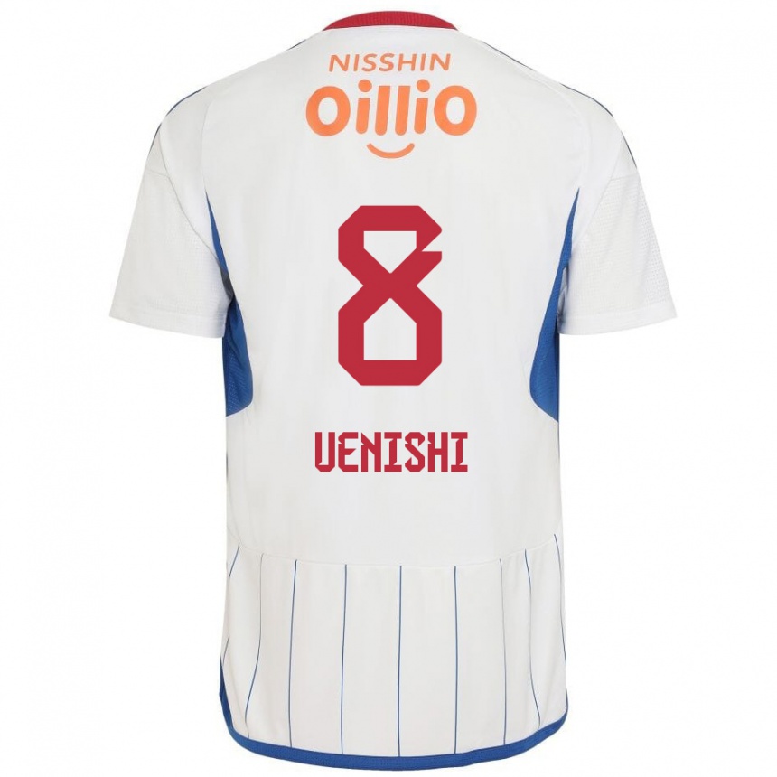 Kids Football Haruki Uenishi #8 White Blue Red Away Jersey 2024/25 T-Shirt Uk