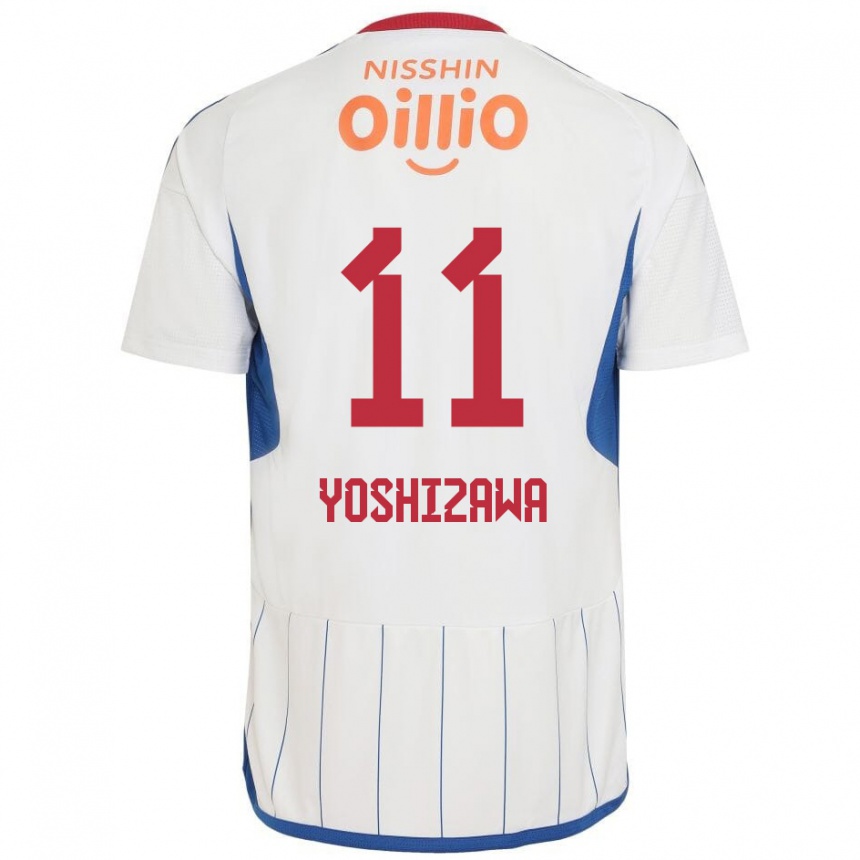 Kids Football Mirai Yoshizawa #11 White Blue Red Away Jersey 2024/25 T-Shirt Uk