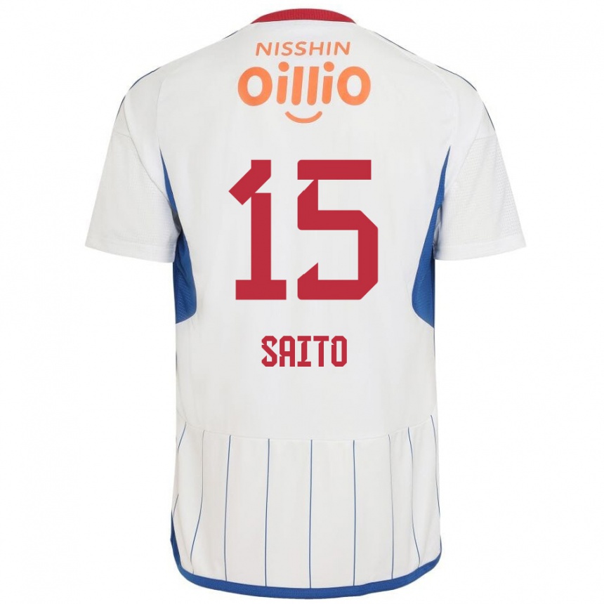 Kids Football Haru Saito #15 White Blue Red Away Jersey 2024/25 T-Shirt Uk