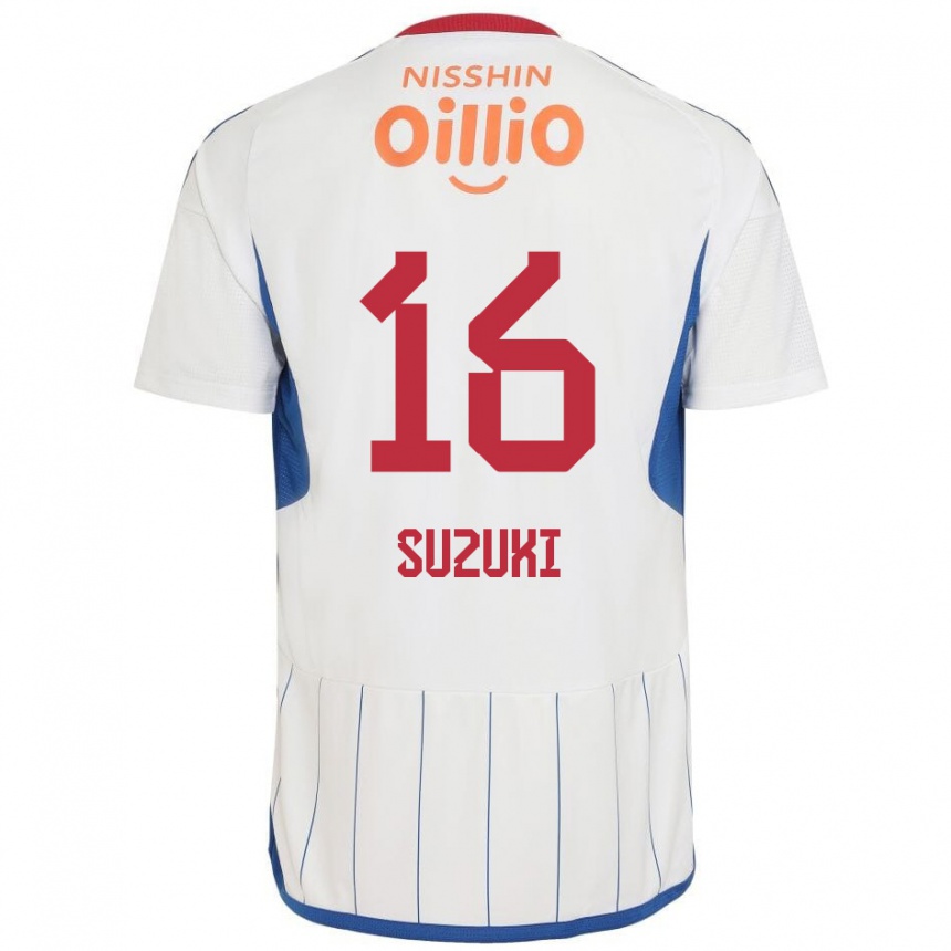 Kids Football Kai Suzuki #16 White Blue Red Away Jersey 2024/25 T-Shirt Uk