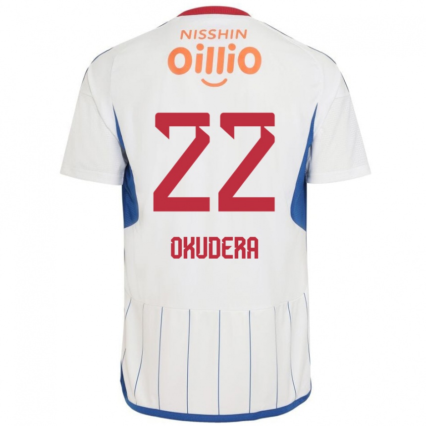 Kids Football Minato Okudera #22 White Blue Red Away Jersey 2024/25 T-Shirt Uk