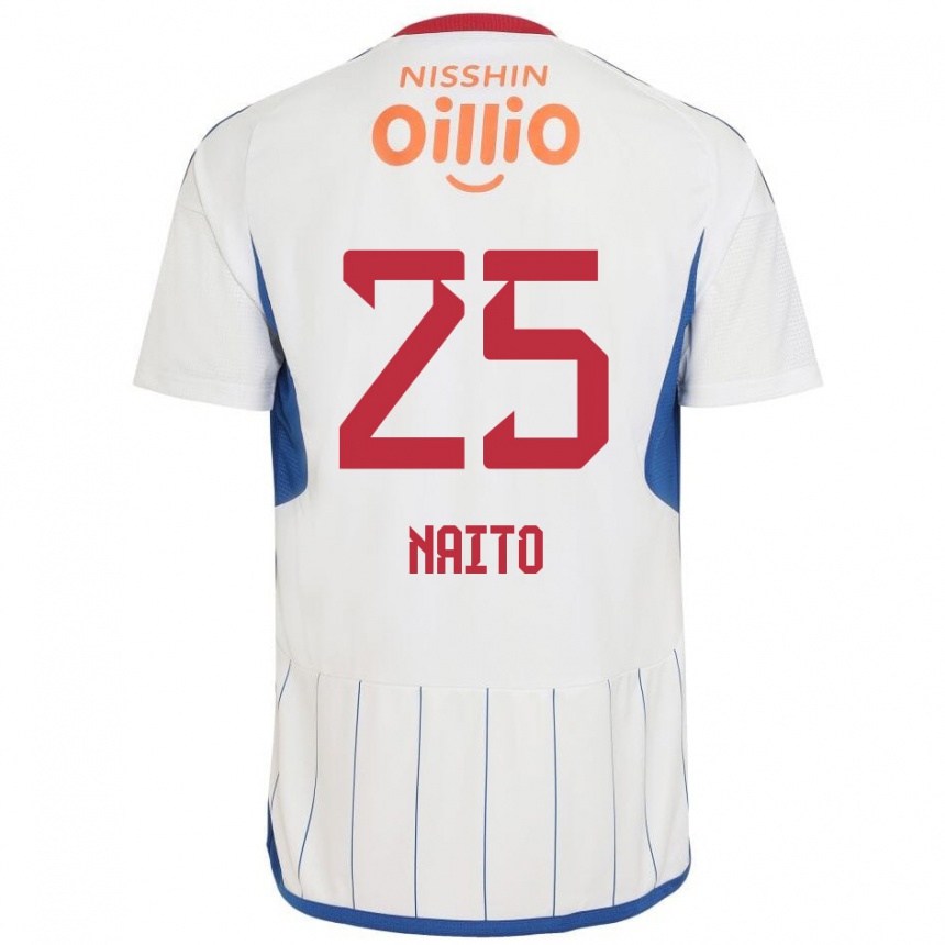 Kids Football Kiyomu Naito #25 White Blue Red Away Jersey 2024/25 T-Shirt Uk