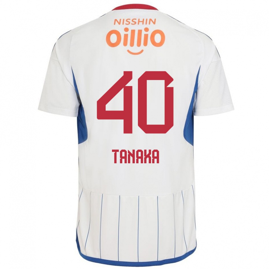 Kids Football Hiei Tanaka #40 White Blue Red Away Jersey 2024/25 T-Shirt Uk