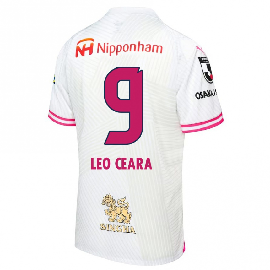 Kids Football Léo Ceará #9 White Pink Away Jersey 2024/25 T-Shirt Uk