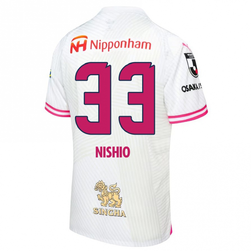 Kids Football Ryuya Nishio #33 White Pink Away Jersey 2024/25 T-Shirt Uk