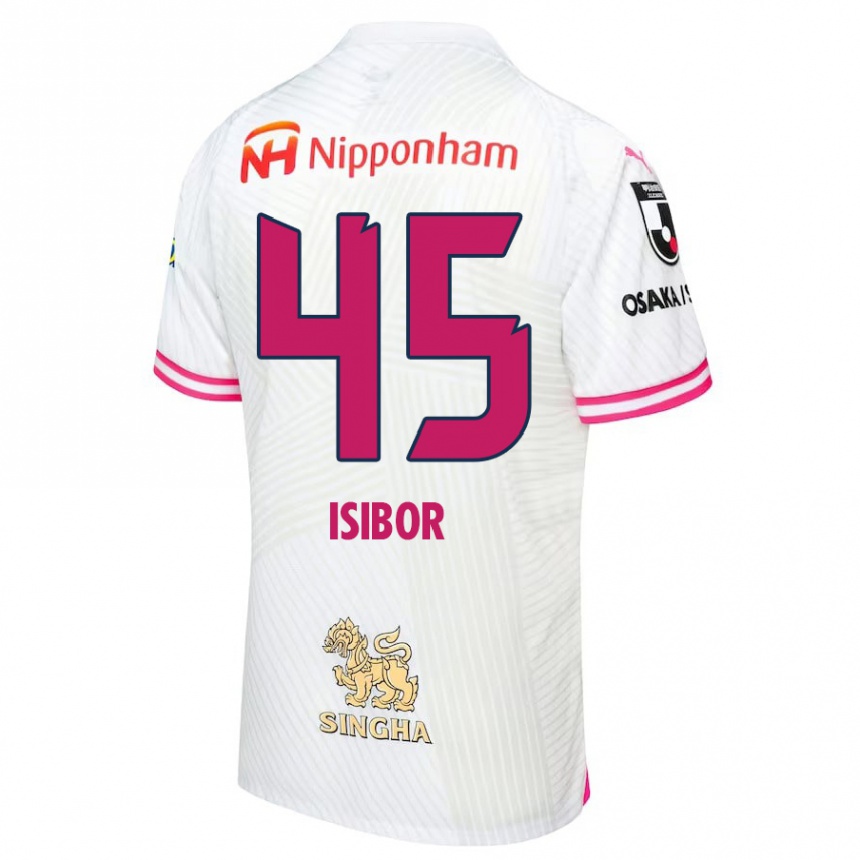 Kids Football Ken Isibor #45 White Pink Away Jersey 2024/25 T-Shirt Uk