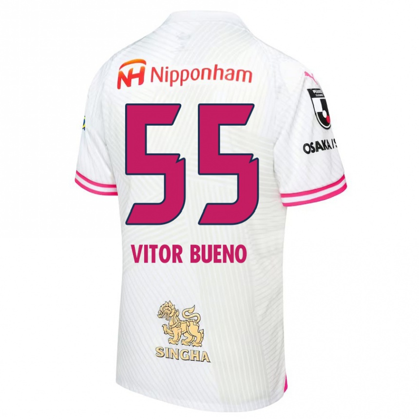 Kids Football Vitor Bueno #55 White Pink Away Jersey 2024/25 T-Shirt Uk