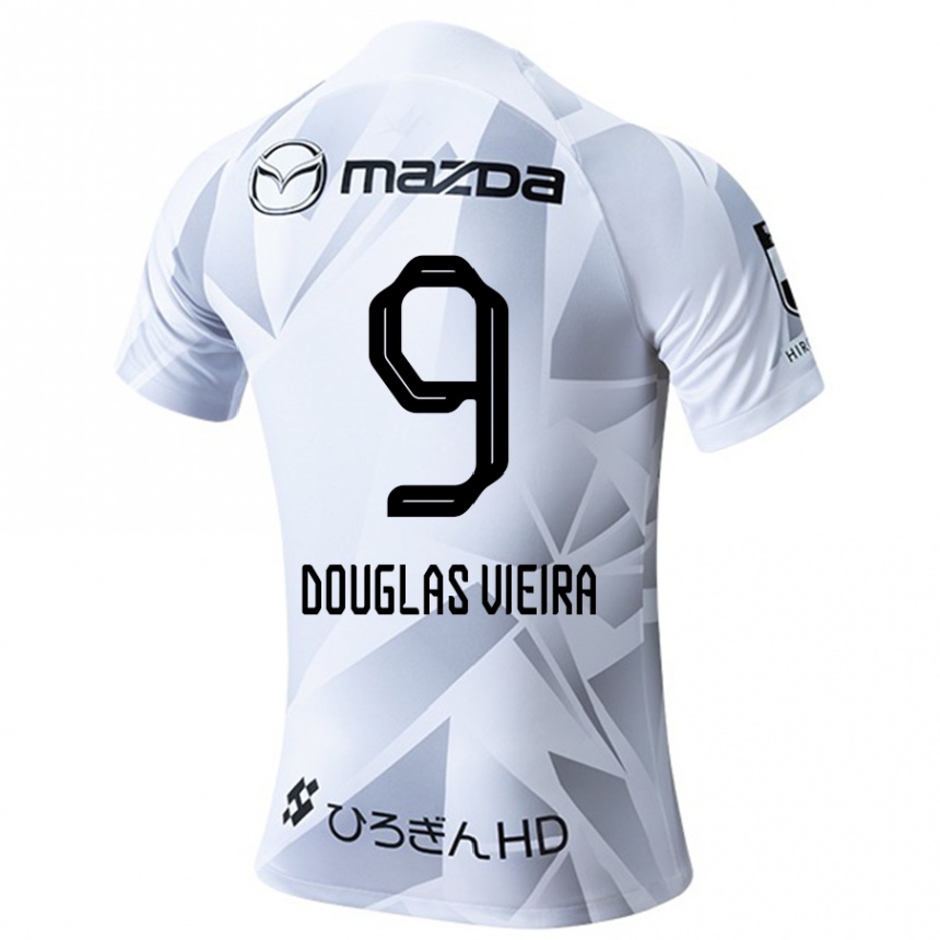 Kids Football Douglas Vieira #9 White Grey Black Away Jersey 2024/25 T-Shirt Uk