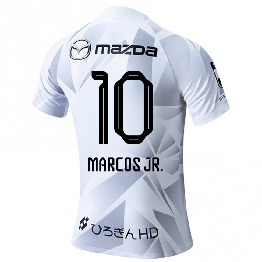 Kids Football Marcos Júnior #10 White Grey Black Away Jersey 2024/25 T-Shirt Uk