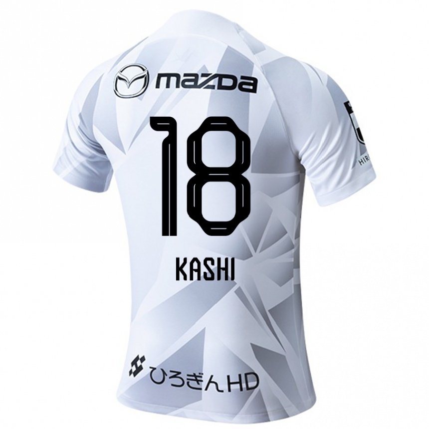 Kids Football Yoshifumi Kashiwa #18 White Grey Black Away Jersey 2024/25 T-Shirt Uk