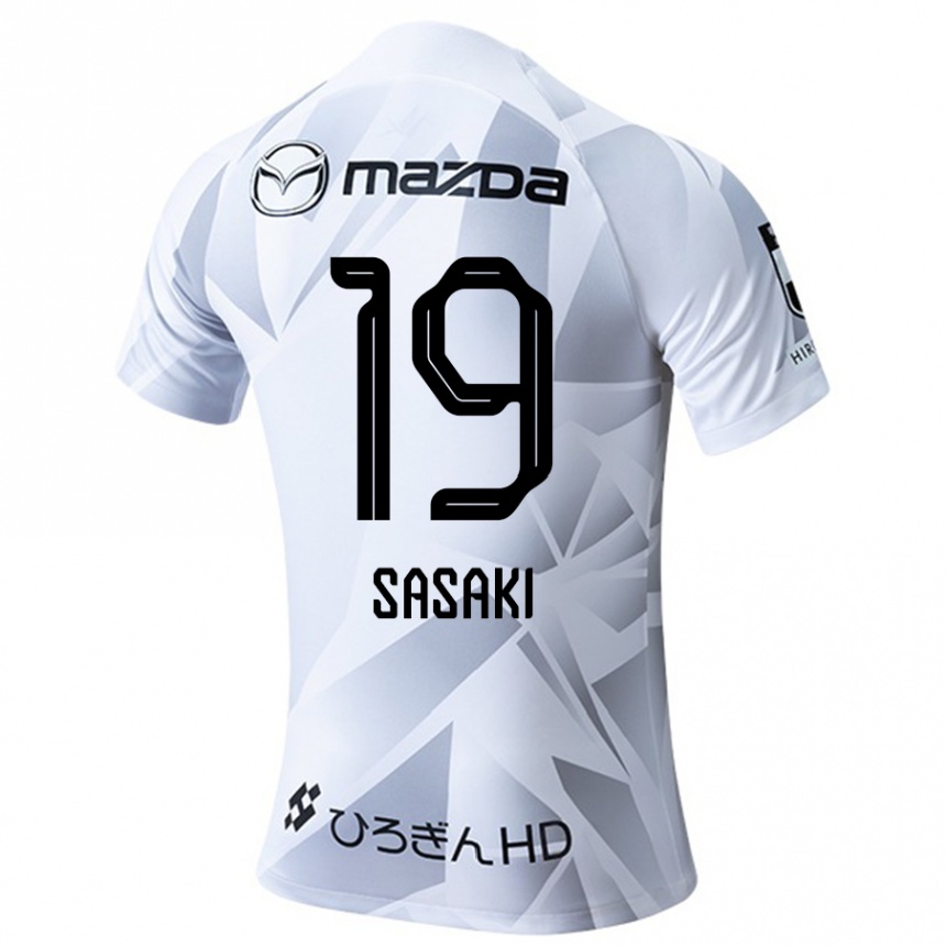 Kids Football Sho Sasaki #19 White Grey Black Away Jersey 2024/25 T-Shirt Uk