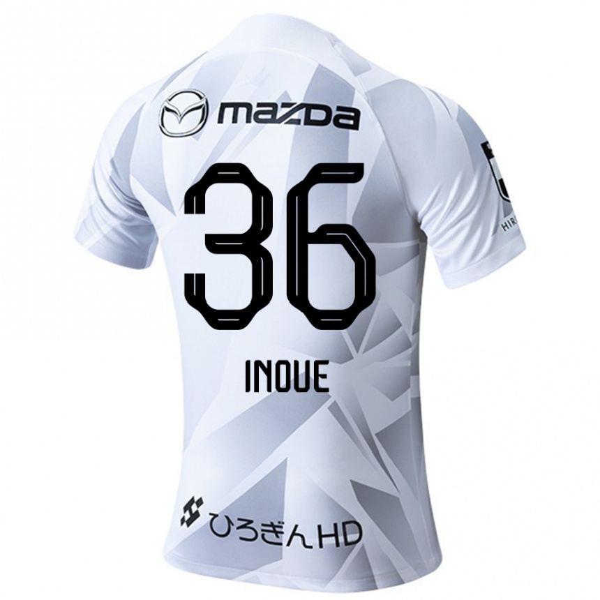 Kids Football Aren Inoue #36 White Grey Black Away Jersey 2024/25 T-Shirt Uk