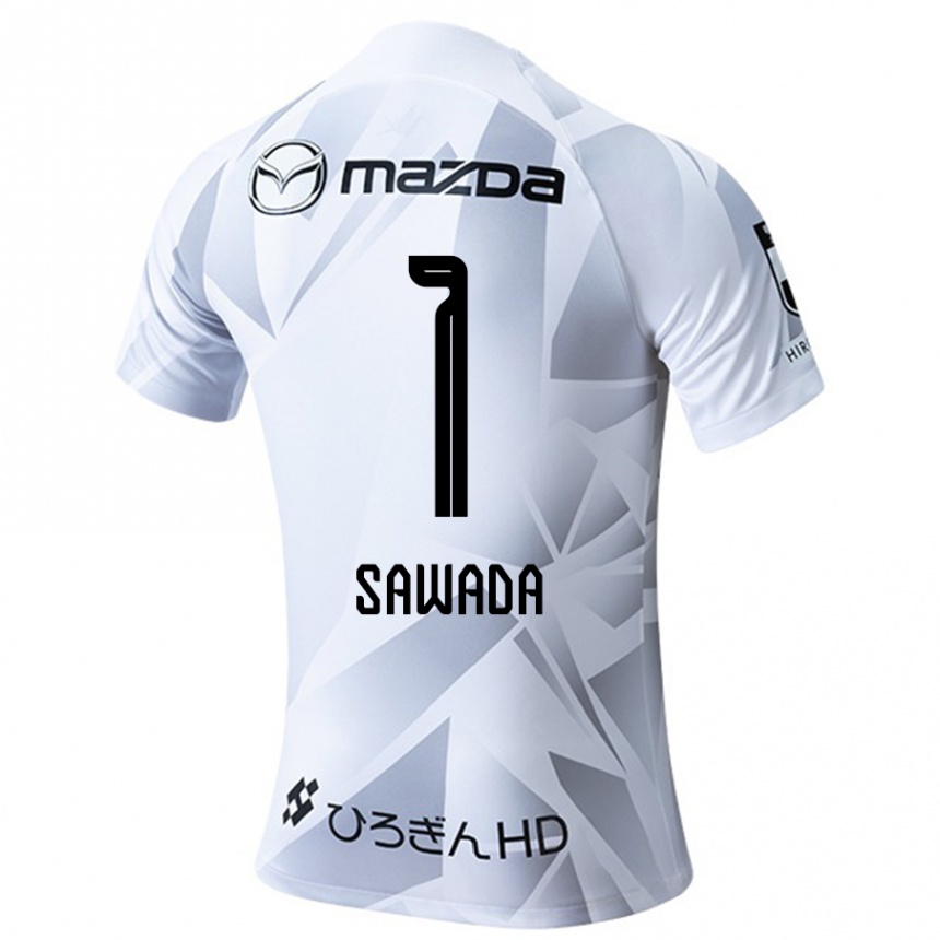 Kids Football Shunsuke Sawada #1 White Grey Black Away Jersey 2024/25 T-Shirt Uk