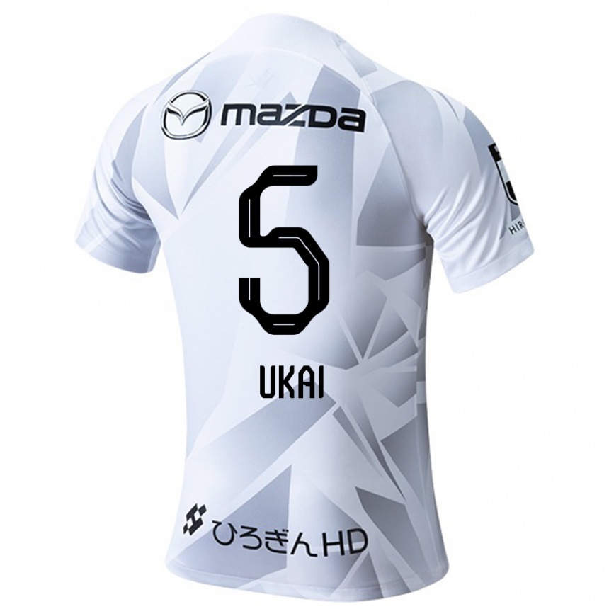 Kids Football Hiroto Ukai #5 White Grey Black Away Jersey 2024/25 T-Shirt Uk