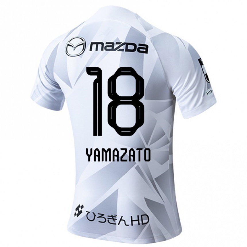 Kids Football Kenshin Yamazato #18 White Grey Black Away Jersey 2024/25 T-Shirt Uk