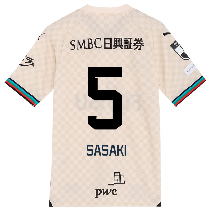 Kids Football Asahi Sasaki #5 White Gray Away Jersey 2024/25 T-Shirt Uk