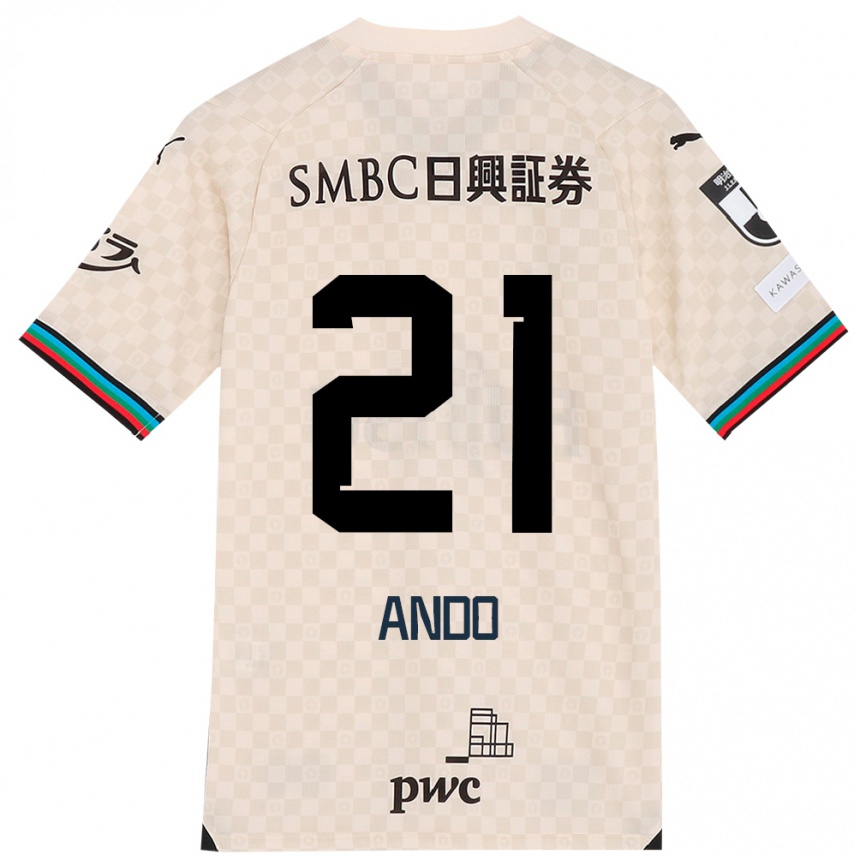 Kids Football Shunsuke Ando #21 White Gray Away Jersey 2024/25 T-Shirt Uk