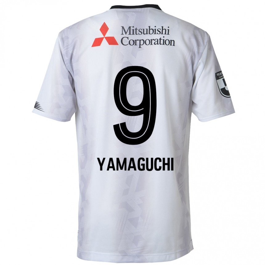 Kids Football Taiyo Yamaguchi #9 White Black Away Jersey 2024/25 T-Shirt Uk