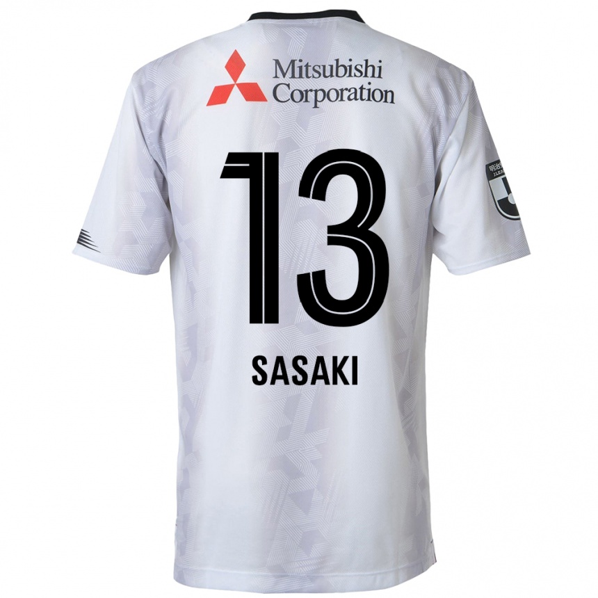 Kids Football Shoei Sasaki #13 White Black Away Jersey 2024/25 T-Shirt Uk