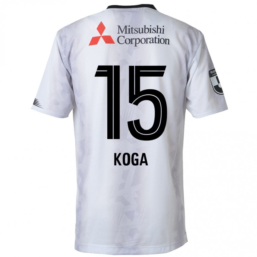 Kids Football Shun Koga #15 White Black Away Jersey 2024/25 T-Shirt Uk