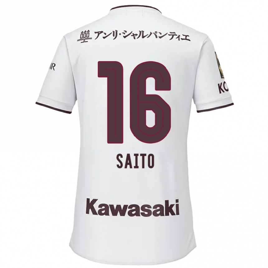 Kids Football Mitsuki Saito #16 White Red Away Jersey 2024/25 T-Shirt Uk