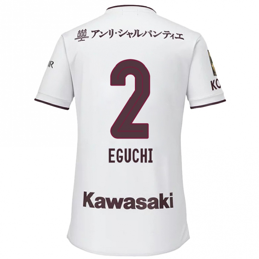 Kids Football Takuma Eguchi #2 White Red Away Jersey 2024/25 T-Shirt Uk