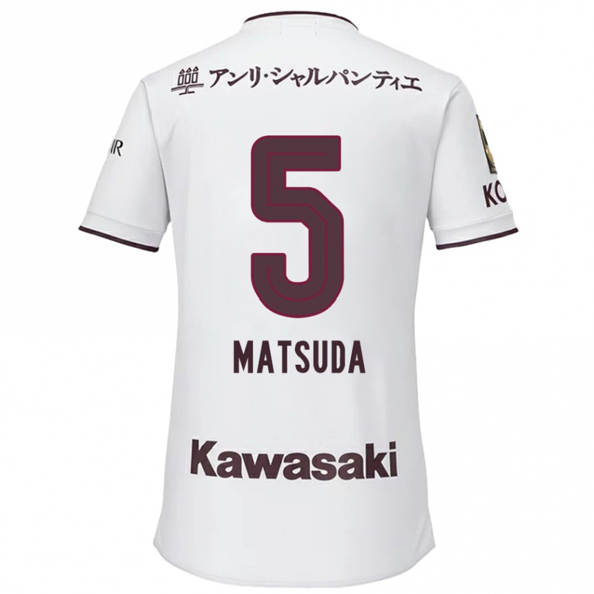 Kids Football Shido Matsuda #5 White Red Away Jersey 2024/25 T-Shirt Uk